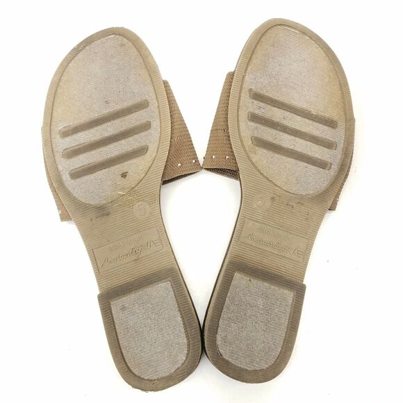 American Eagle Sandals Slip On Brown Slides Flats Wide Strap Womens Size 5 - Picture 5 of 6